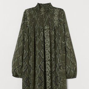 H&M Dark Green Snakeskin Print Smock Dress - Size 4
